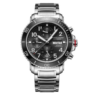 EMILE-CHOURIET Challenger Deep Gent's Black Dial Stainless Steel Bracelet Automatic Chronograph Sports Watch 22.1169.G.6.AW.59.6