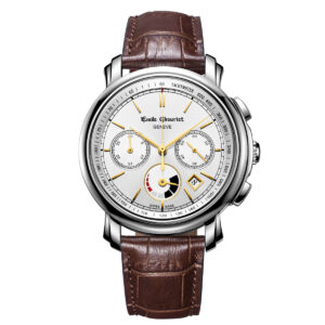 EMILE-CHOURIET Lac Leman Gent’s Silver Dial Brown Leather Strap Automatic Chronograph and Power Reserve Dress Watch 16.1168.G42.6.8.28.2