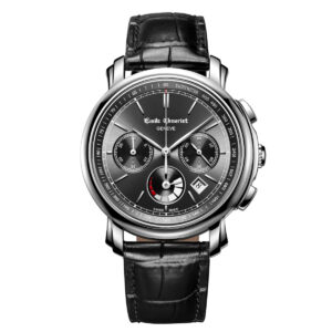 EMILE-CHOURIET Lac Leman Gent’s Dark Grey Dial Black Leather Strap Automatic Chronograph and Power Reserve Dress Watch 16.1168.G42.6.8.68.2