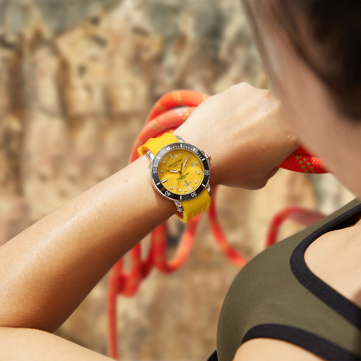 EMILE-CHOURIET Challenger Deep Gent’s Yellow Dial Yellow Silicone Strap Automatic Dive Watch 08.1169.G.6.AW.33.8