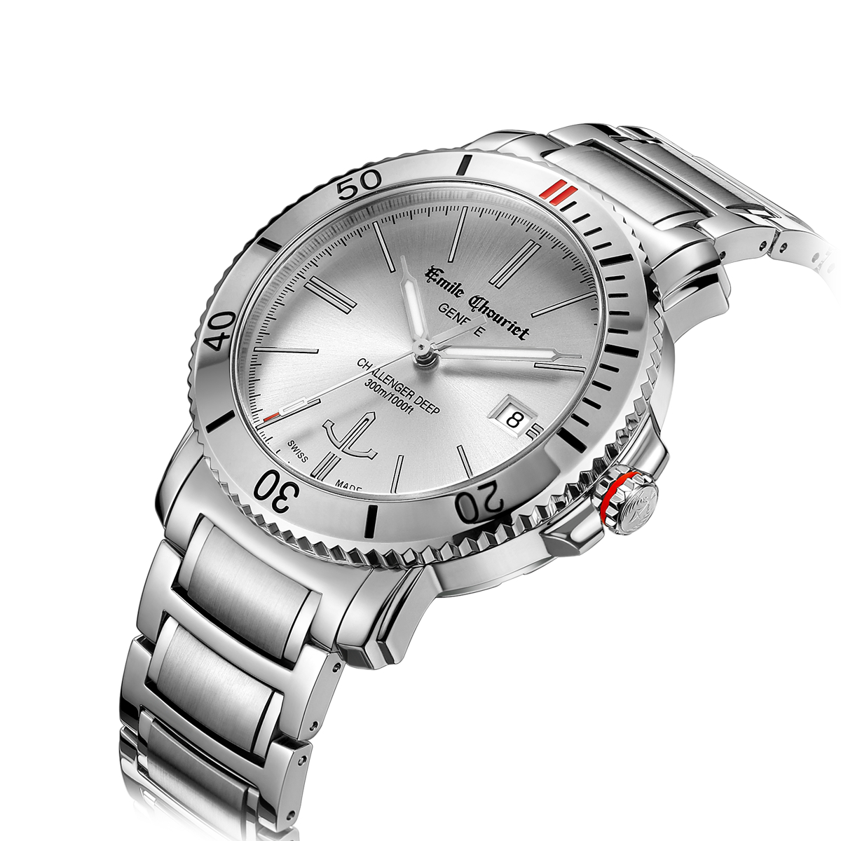 EMILE-CHOURIET Challenger Deep Gent’s Silver Dial Stainless Steel Bracelet Automatic Dive Watch 08.1169.G.6.W.28.6