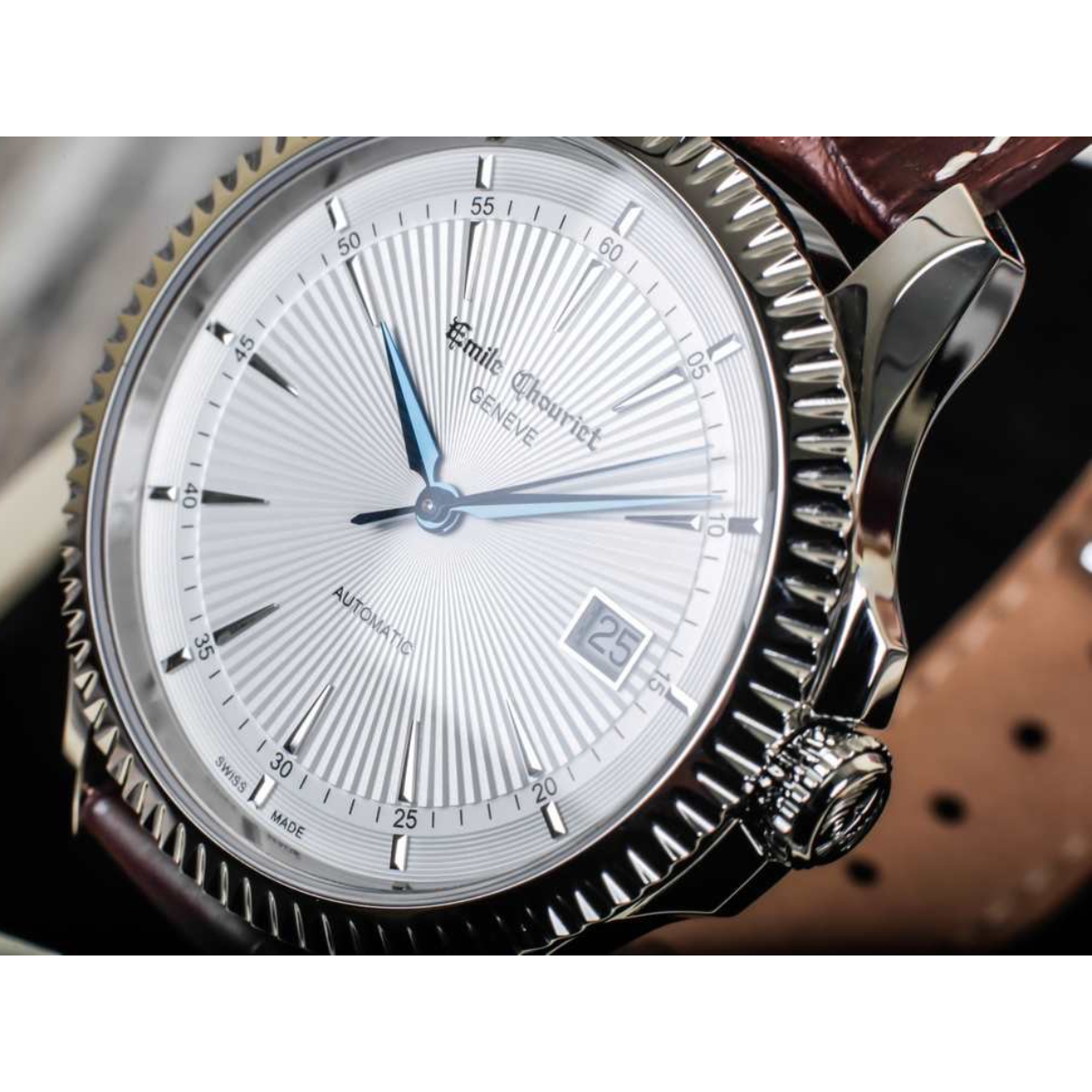EMILE-CHOURIET Ailes du Temps Gent’s White Dial Brown Leather Strap Automatic Dress Watch 08.1155.G.6.6.28.2