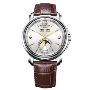 EMILE-CHOURIET Lac Leman Gent’s Silver Dial Brown Leather Strap Automatic Moon Phase Dress Watch 17.1168.G42.6.8.28.2