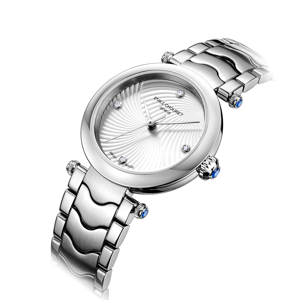 EMILE-CHOURIET Fair Lady Ballerina Elegant Ladies White Dial Stainless Steel Bracelet Automatic Diamond Dress Watch 06.2188.L.6.6.26.6