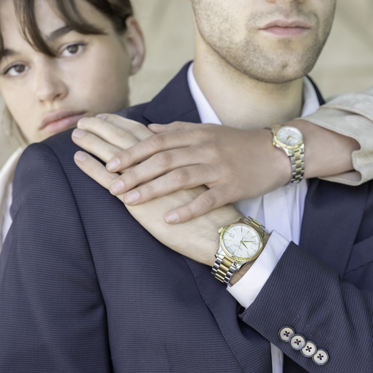 EMILE-CHOURIET Ailes du Temps Ladies White Dial Two Tone Yellow Gold Stainless Steel Bracelet Automatic Dress Watch 06.1155.L.6.0.28.0