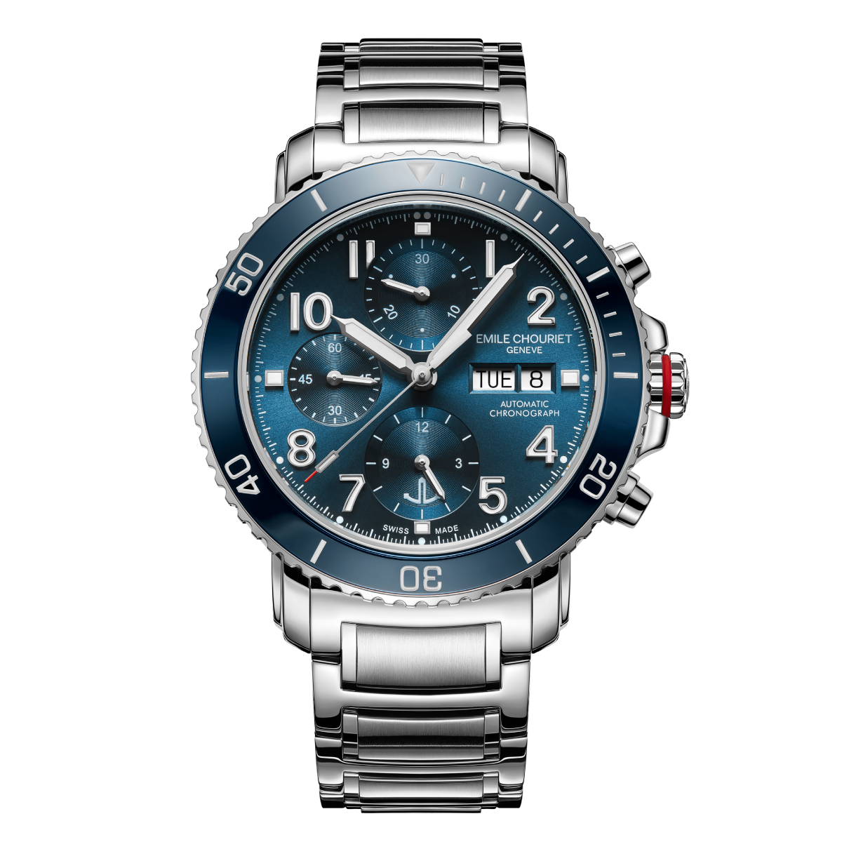 EMILE-CHOURIET Challenger Deep Gent's Blue Dial Stainless Steel Bracelet Automatic Chronograph Dive Watch 22.1169.G.6.AW.99.6