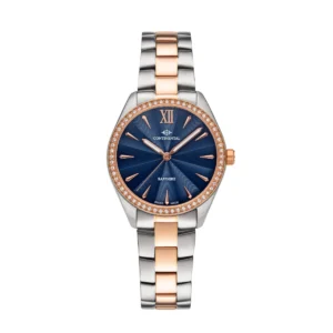 CONTINENTAL Ladies Blue Dial Two Tone Rose Gold Stainless Steel Bracelet Dress Watch 22508.LT815831