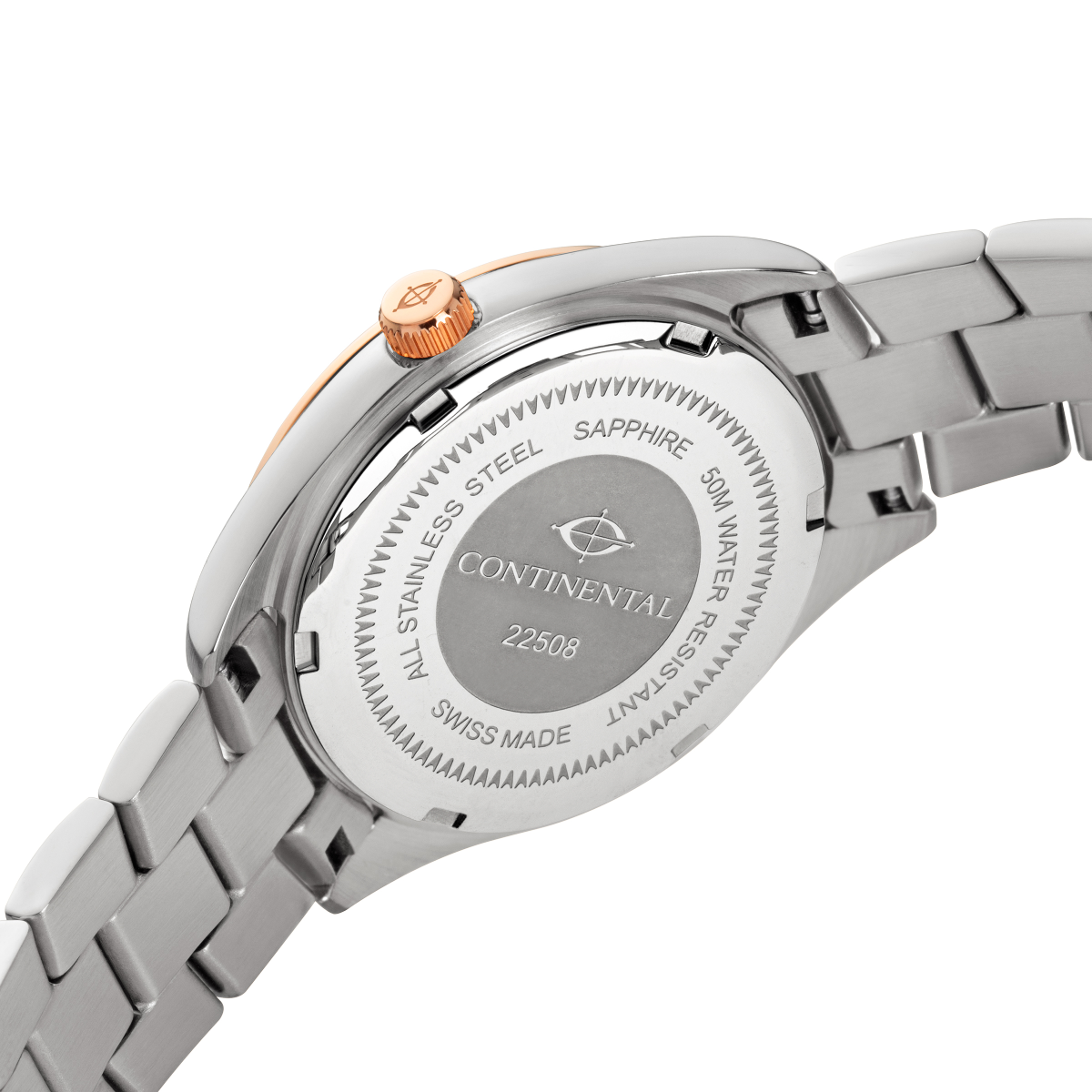 CONTINENTAL Ladies Blue Dial Two Tone Rose Gold Stainless Steel Bracelet Dress Watch 22508.LT815831