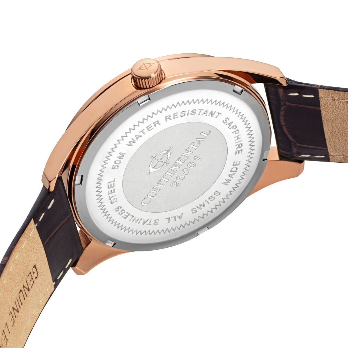 CONTINENTAL Gent’s Round Silver Dial Brown Leather Strap Dress Watch 23001-GD556130