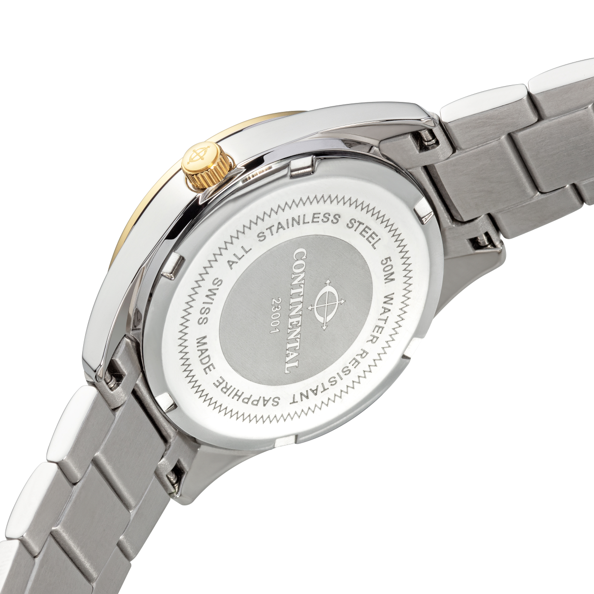 CONTINENTAL Ladies Round Silver Dial Two Tone Yellow Gold PVD Stainless Steel Bracelet Dress Watch 23001-LD312130