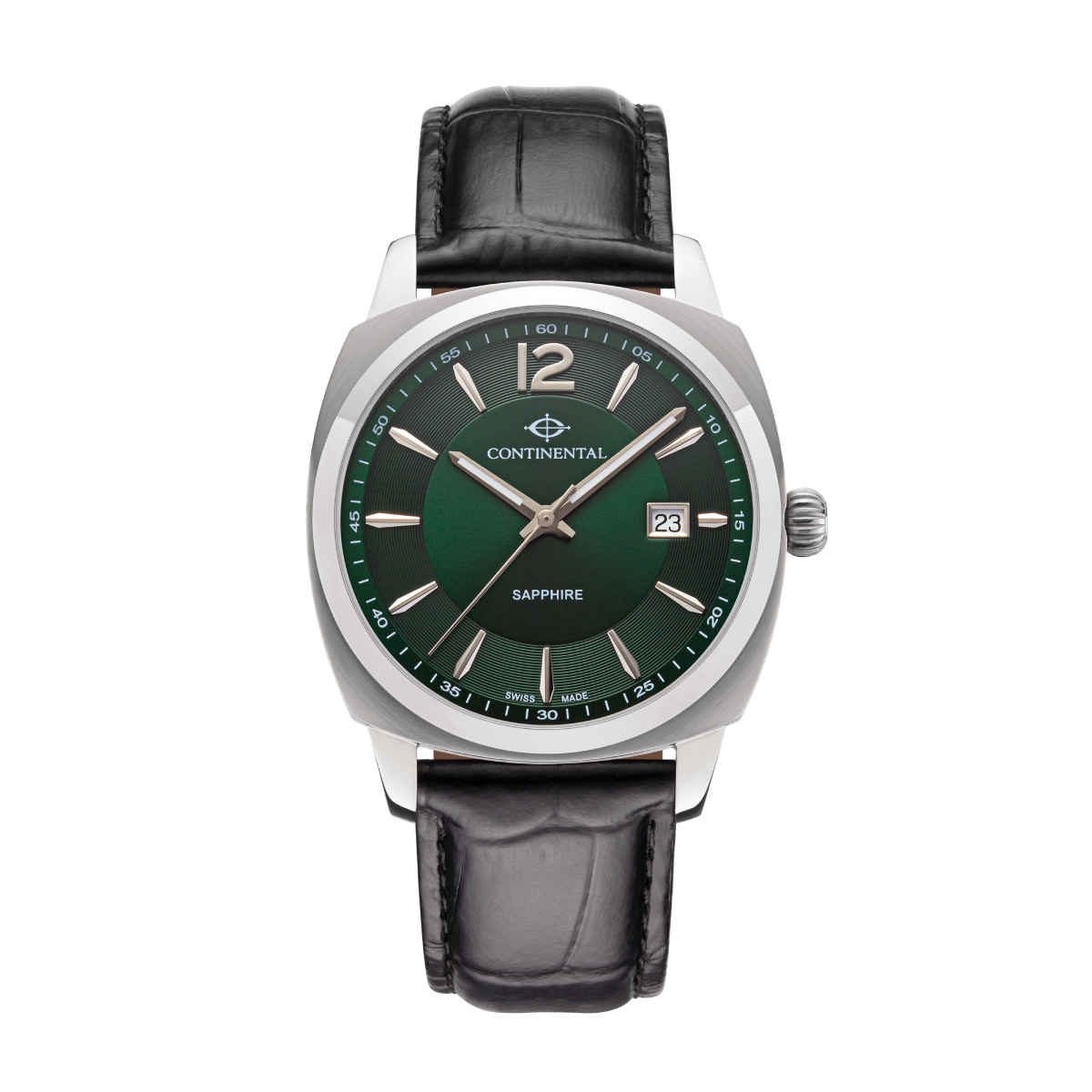 CONTINENTAL Gent's Square Green Dial Black Leather Strap Dress Watch 24451-GD154940