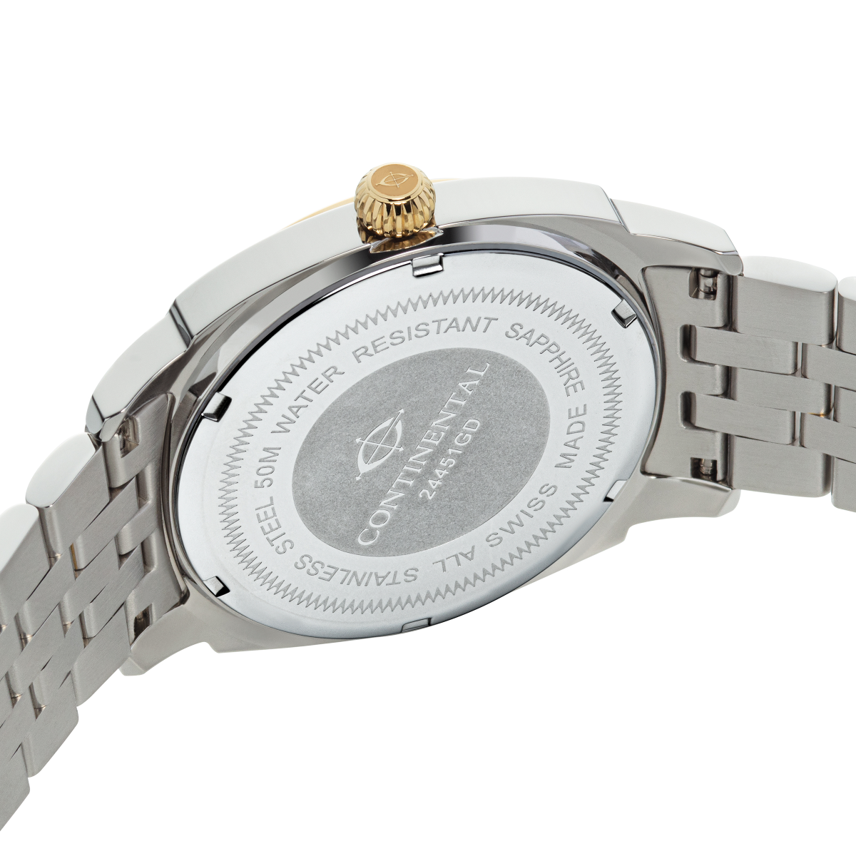 CONTINENTAL Gent’s Square White Dial Two Tone Yellow Gold Stainless Steel Bracelet Dress Watch 24451-GD312120