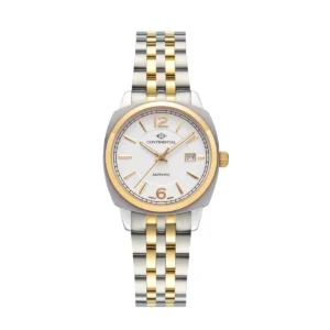 CONTINENTAL Ladies Square White Dial Two Tone Yellow Gold Stainless Steel Bracelet Dress Watch 24451-LD312120