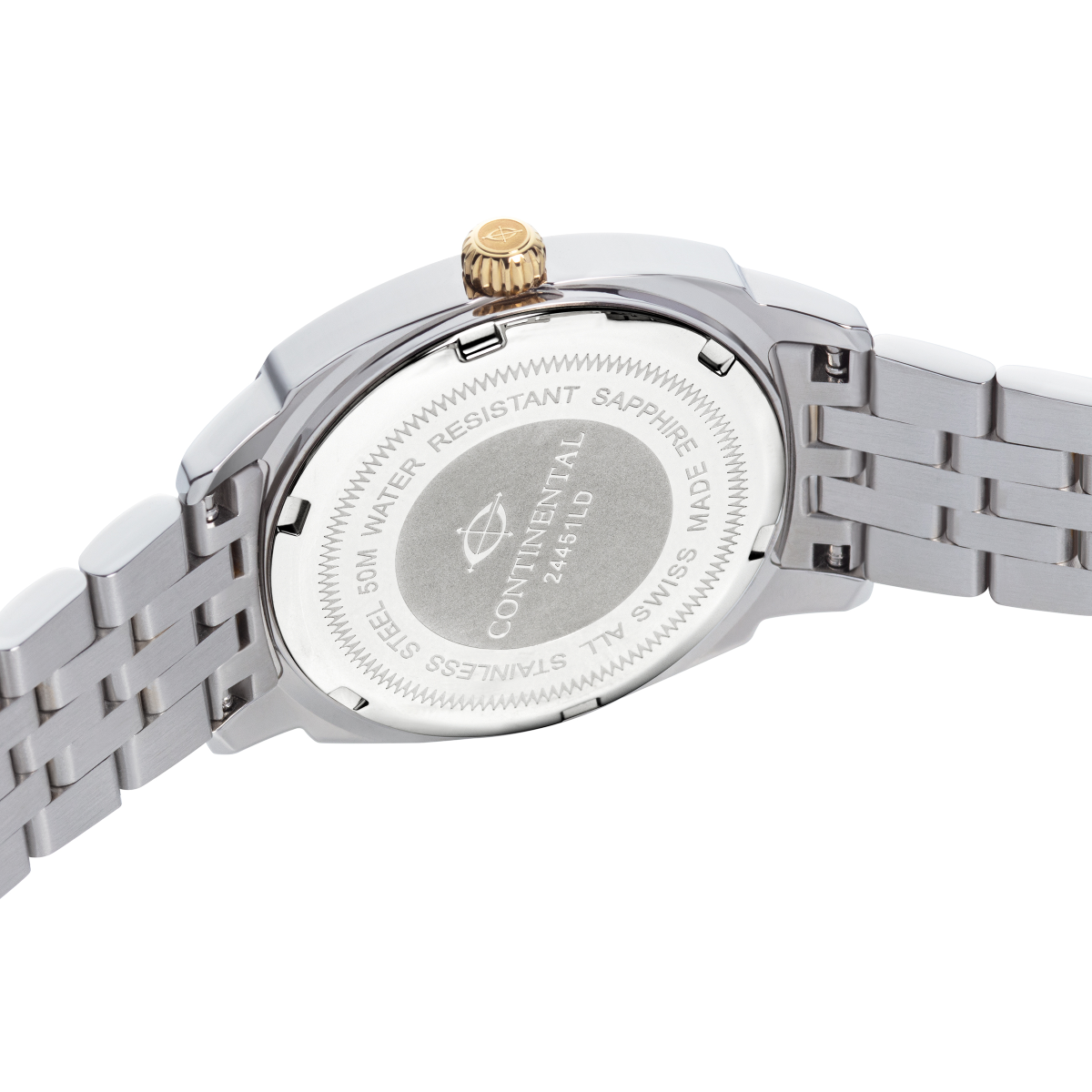 CONTINENTAL Ladies Square White Dial Two Tone Yellow Gold Stainless Steel Bracelet Dress Watch 24451-LD312120