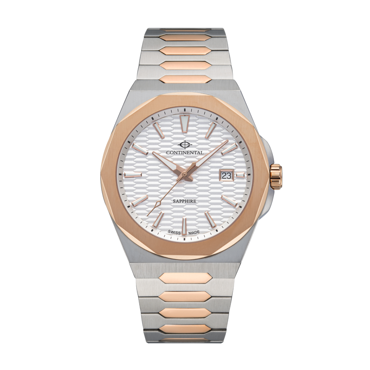 CONTINENTAL Gent's Silver Dial Two Tone Rose Gold PVD Stainless Steel Bracelet Dress Watch 24501-GD815130
