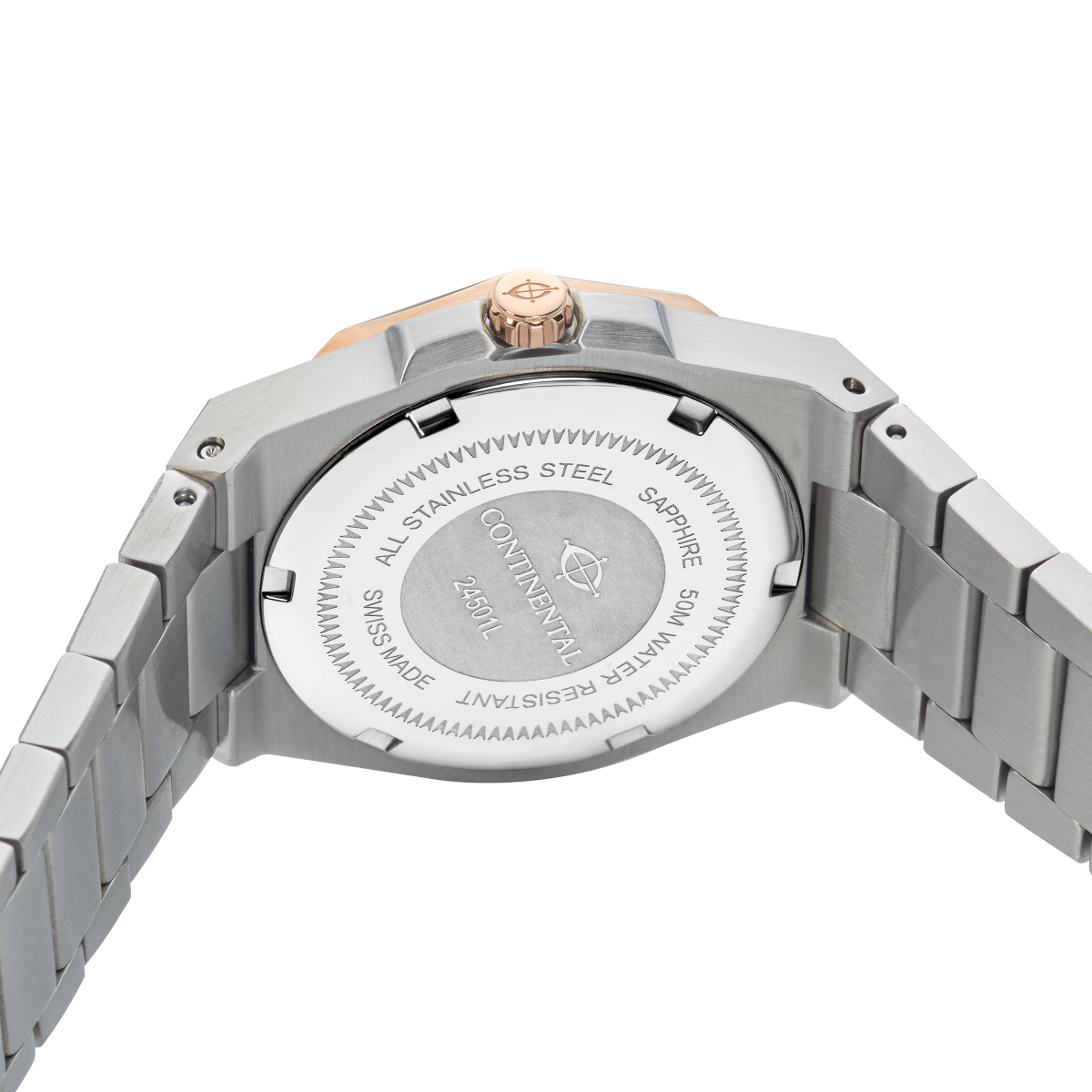 CONTINENTAL Ladies Silver Dial Two Tone Rose Gold PVD Stainless Steel Bracelet Dress Watch 24501-LD815130