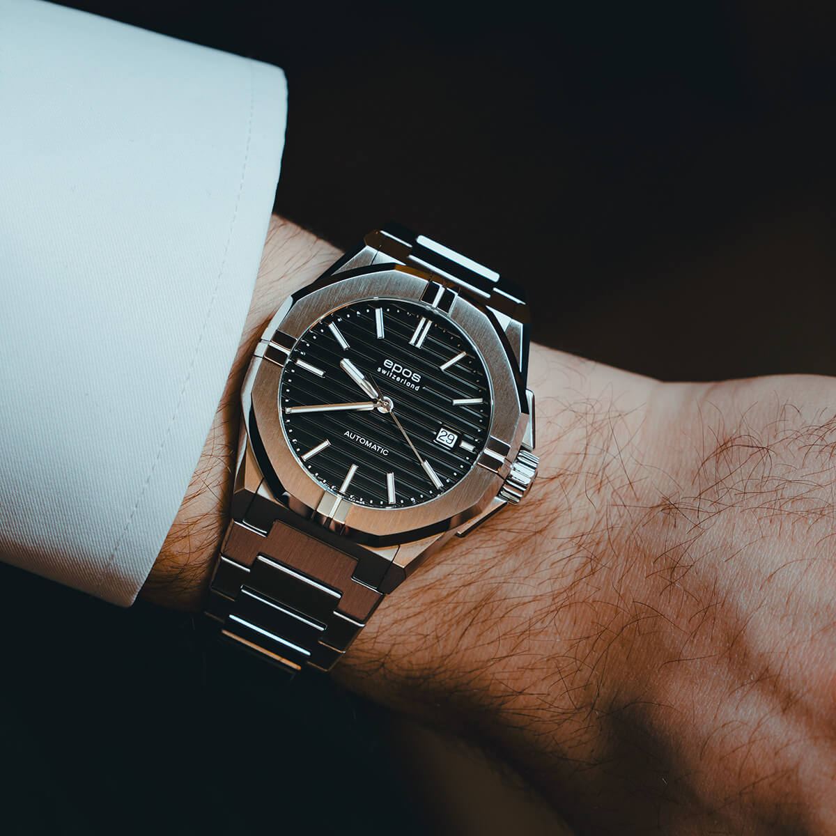 EPOS Gent’s Black Dial Stainless Steel Bracelet Automatic Sports Watch 3506.132.20.15.30