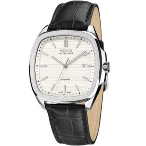 EPOS Gent's White Dial Black Leather Strap Automatic Sports Watch 3511.152.20.10.25