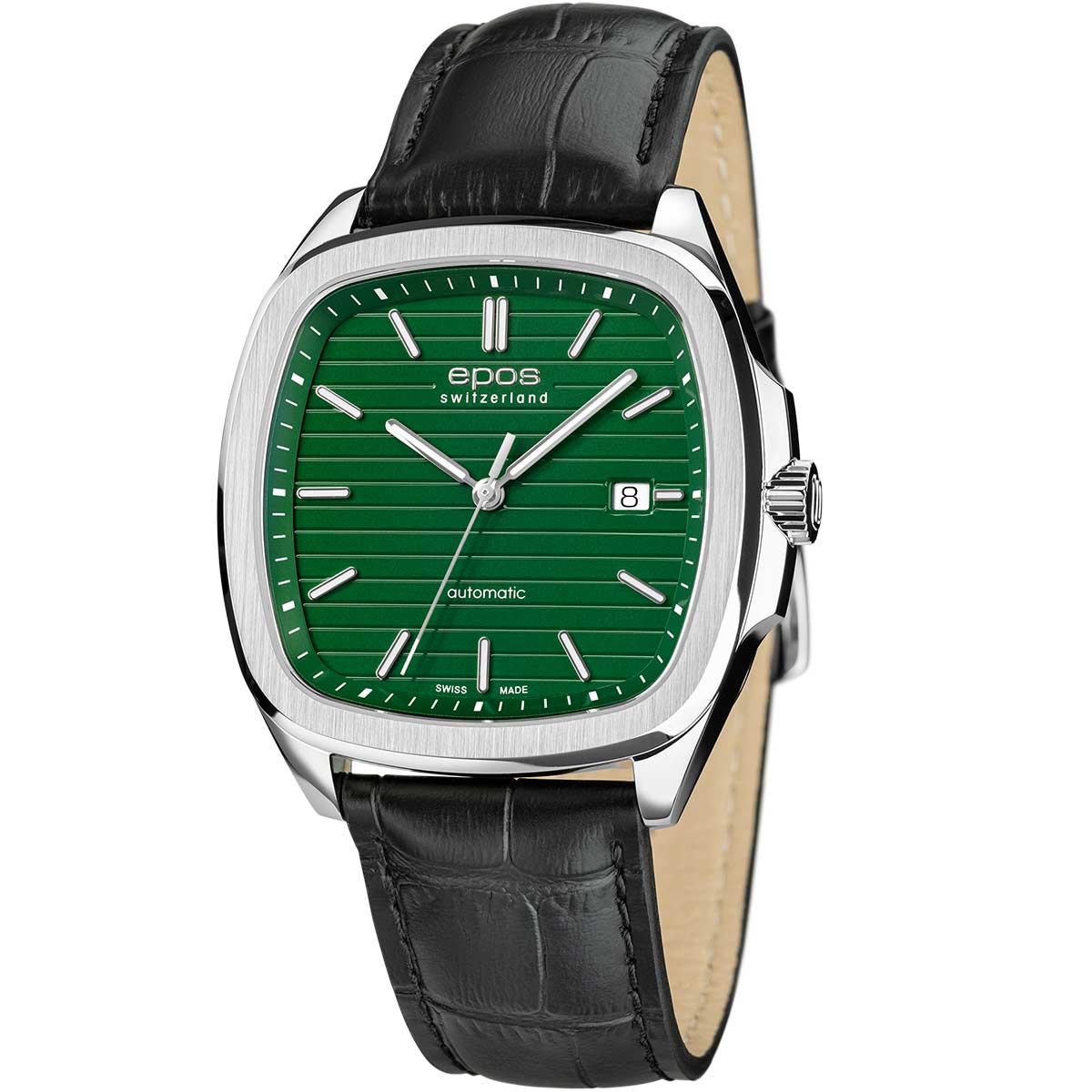 EPOS Gent's Green Dial Black Leather Strap Automatic Sports Watch 3511.152.20.13.25