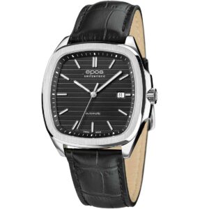 EPOS Gent's Black Dial Black Leather Strap Automatic Sports Watch 3511.152.20.15.25