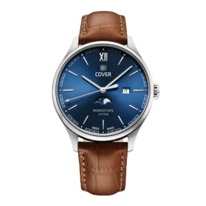 COVER Moon & Stars Gent's Moon Phase Blue Dial Brown Leather Strap Dress Watch CO202.03