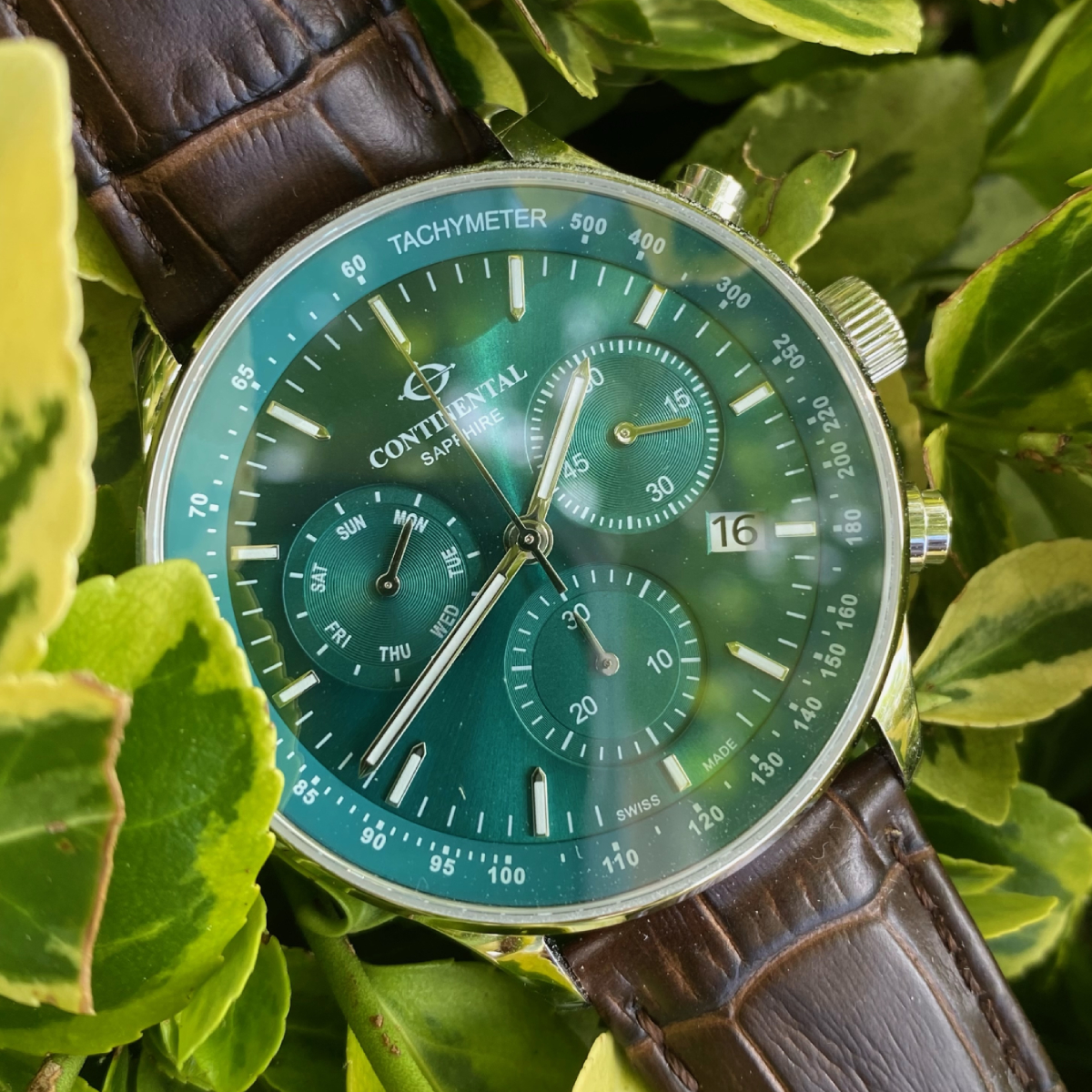 CONTINENTAL Gent’s Green Dial Brown Leather Strap Chronograph 22001.GC156950