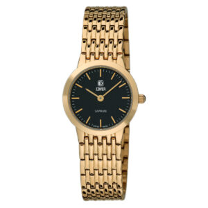 COVER Langham Ladies Black Dial Yellow Gold Stainless Steel Bracelet Dress Watch CO125.06