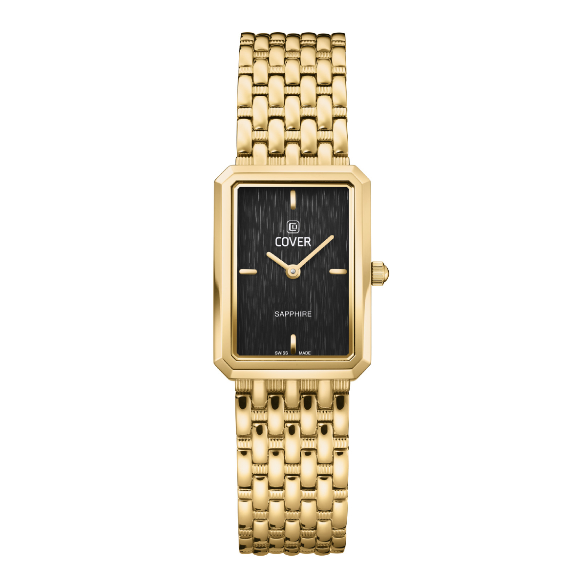 COVER Noble Square Ladies Elegant Black Dial Yellow Gold Stainless Steel Bracelet Dress Watch CO222.04