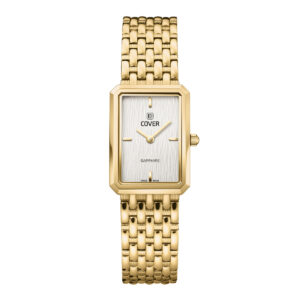 COVER Noble Square Ladies Elegant White Dial Yellow Gold Stainless Steel Bracelet Dress Watch CO222.05