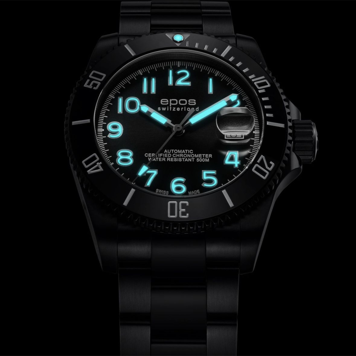 EPOS COSC Certified Chronometer Gent’s Black Dial Black Titanium Bracelet Automatic Dive Watch 3504.138.85.35.95