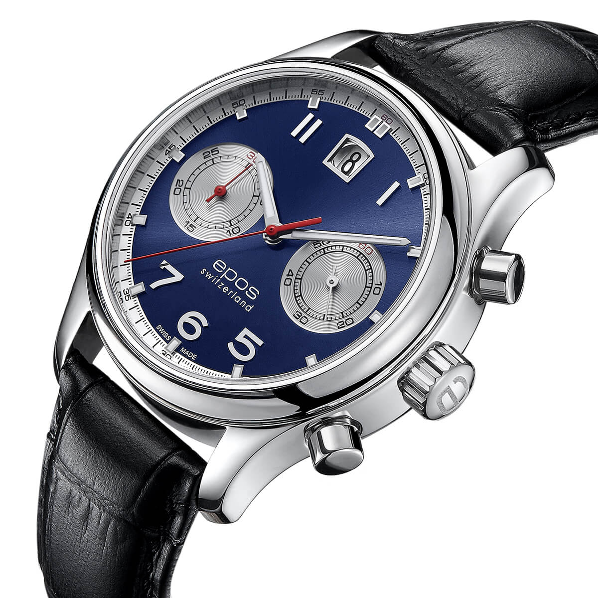 EPOS Orginale Gent’s Blue Dial Black Leather Strap Automatic Chronograph Sports Watch 3415.868.20.36.25