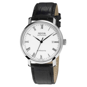 EPOS Originale Gent's White Dial Black Leather Strap Automatic Classic Dress Watch 3387.152.20.20.15
