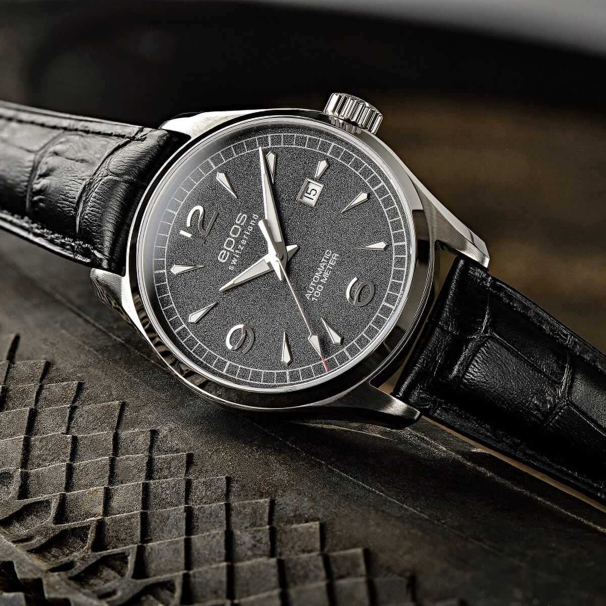 EPOS Passion Gent’s Black Dial Black Leather Strap Dress Watch 3401.132.20.55.25