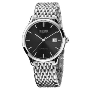 EPOS Originale Gent's Dark Grey Dial Stainless Steel Slimline Bracelet Automatic Dress Watch 3420.152.20.14.30