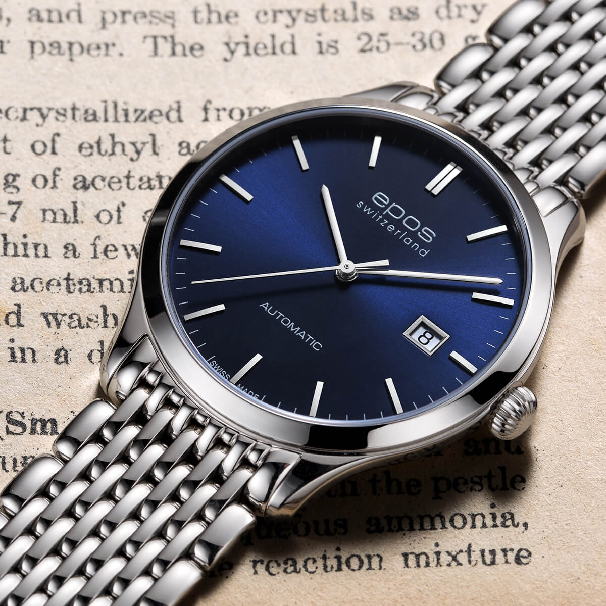 EPOS Originale Gent’s Blue Dial Stainless Steel Slimline Bracelet Automatic Dress Watch 3420.152.20.16.30