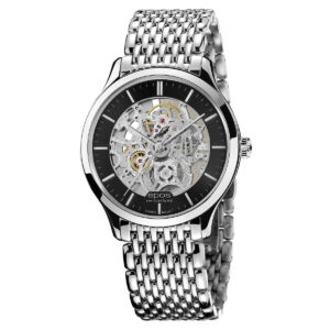 EPOS Originale Gent's Dark Grey Dial Stainless Steel Slimline Bracelet Automatic Skeleton Dress Watch 3420.155.20.14.30