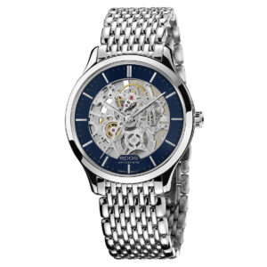 EPOS Originale Gent's Blue Dial Stainless Steel Slimline Bracelet Automatic Skeleton Dress Watch 3420.155.20.16.30
