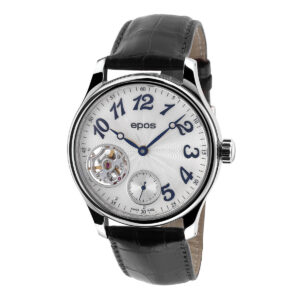 EPOS Passion Gent's White Dial Black Leather Strap Open Heart Mechanical Hand Wound Dress Watch 3369.193.20.38.25