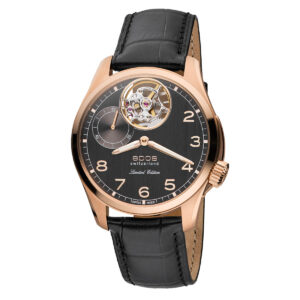 EPOS Passion Gent's Dark Grey Dial Black Leather Strap Open Heart Mechanical Hand Wound Dress Watch 3434.183.24.34.25