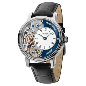 EPOS Oeuvre d'Art Gent's Verso II Limited Edition Blue Dial Black Leather Strap Mechanical Hand Wound Skeleton Dress Watch 3435.313.20.26.25