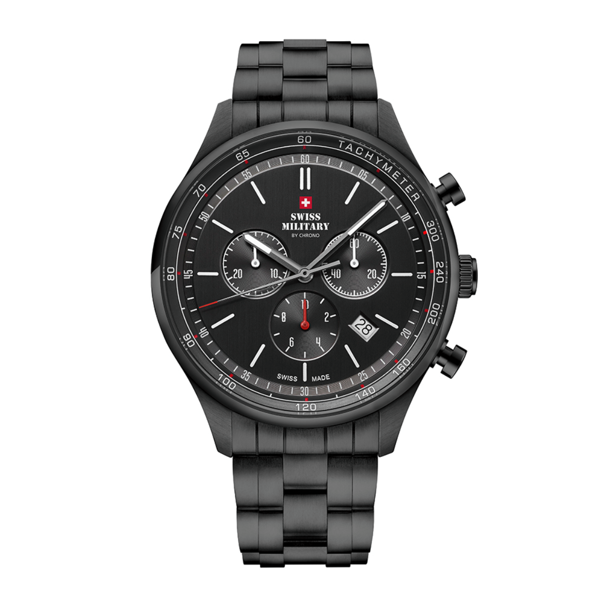 SWISS MILITARY Gent's Black Dial Stainless Steel Bracelet Chronograph Sports Watch SM34081.04