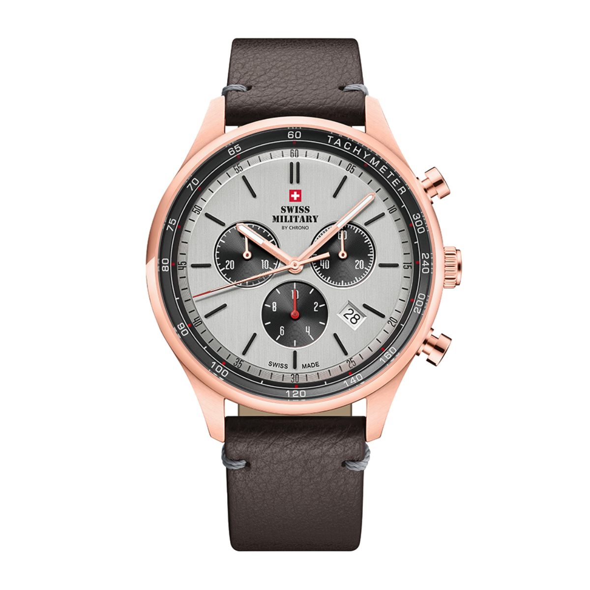 SWISS MILITARY Gent's Silver Dial Brown Leather Strap Chronograph Sports Watch SM34081.09