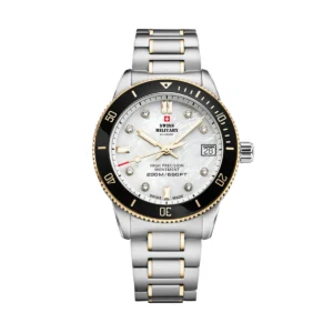 SWISS MILITARY Ladies White MOP Dial 2-Tone Steel & Gold Bracelet Classic Dive Watch SM34089.04