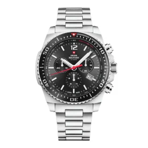 SWISS MILITARY Gent's Black Dial Stainless Steel Bracelet Chronograph Sports Watch SM34093.01