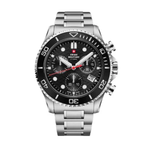 SWISS MILITARY Gent's Black Dial Stainless Steel Bracelet Chronograph Sports Watch SM34101.01
