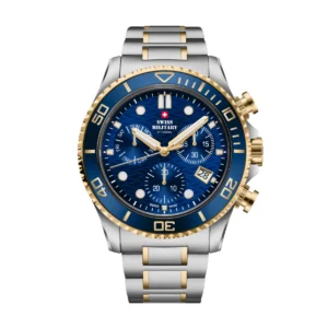 SWISS MILITARY Gent's Blue Dial 2-Tone Steel & Gold Bracelet Chronograph Sports Watch SM34101.04