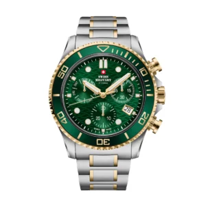 SWISS MILITARY Gent's Green Dial 2-Tone Steel & Gold Bracelet Chronograph Sports Watch SM34101.05