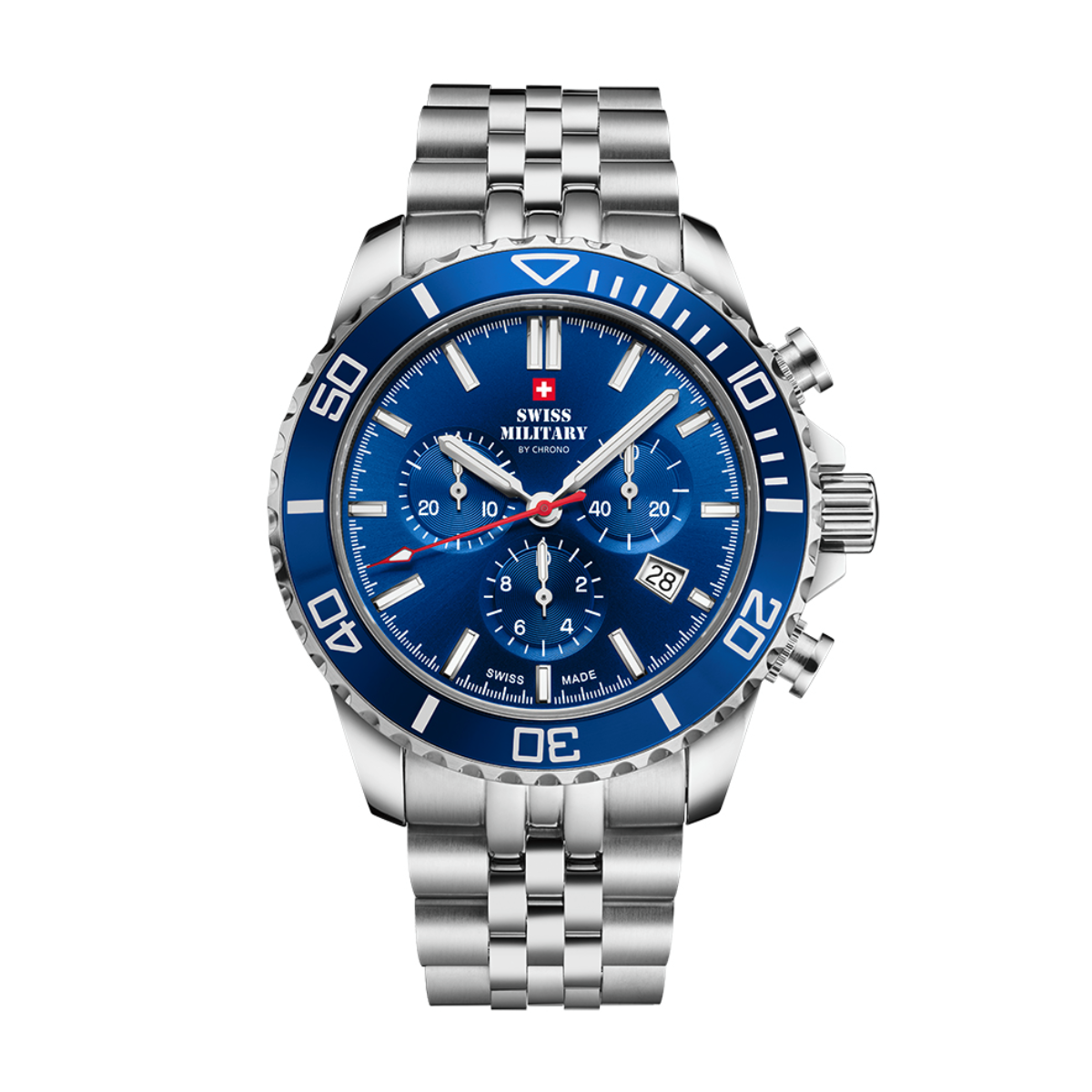 SWISS MILITARY Gent's Blue Dial Stainless Steel Bracelet Chronograph Sports Watch SM34103.02
