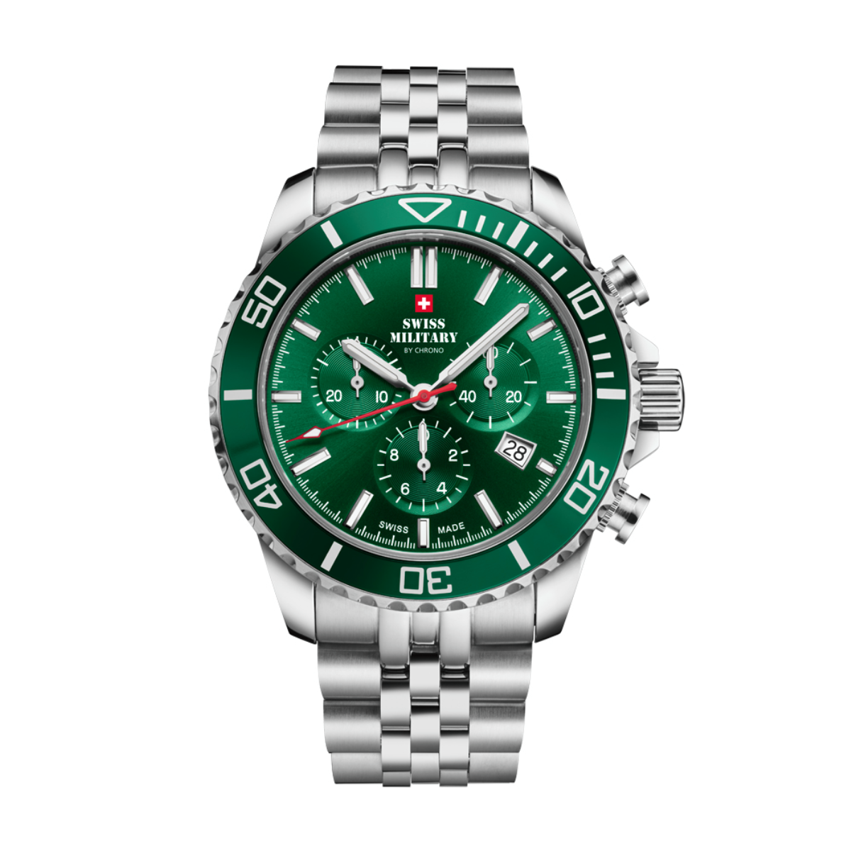 SWISS MILITARY Gent's Green Dial Stainless Steel Bracelet Chronograph Sports Watch SM34103.04