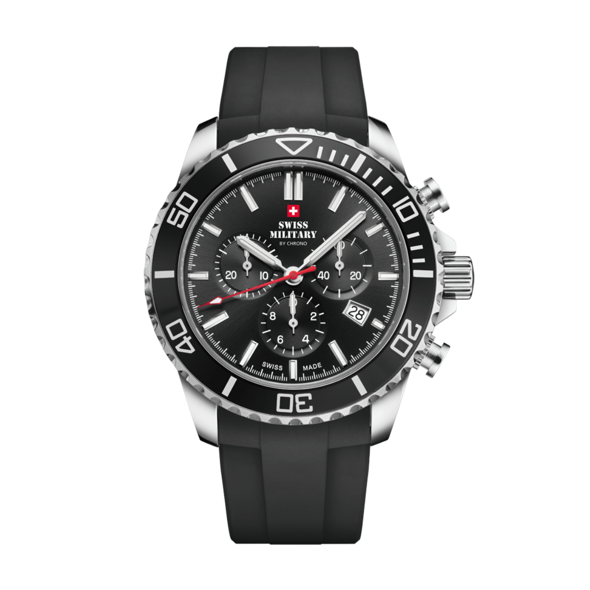 SWISS MILITARY Gent's Black Dial Black Silicon Strap Chronograph Sports Watch SM34103.07